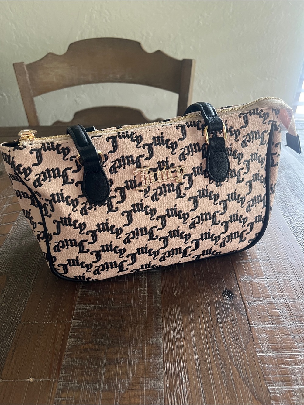Juicy Couture Cream Logo Mini Tote Bag with Black Trim